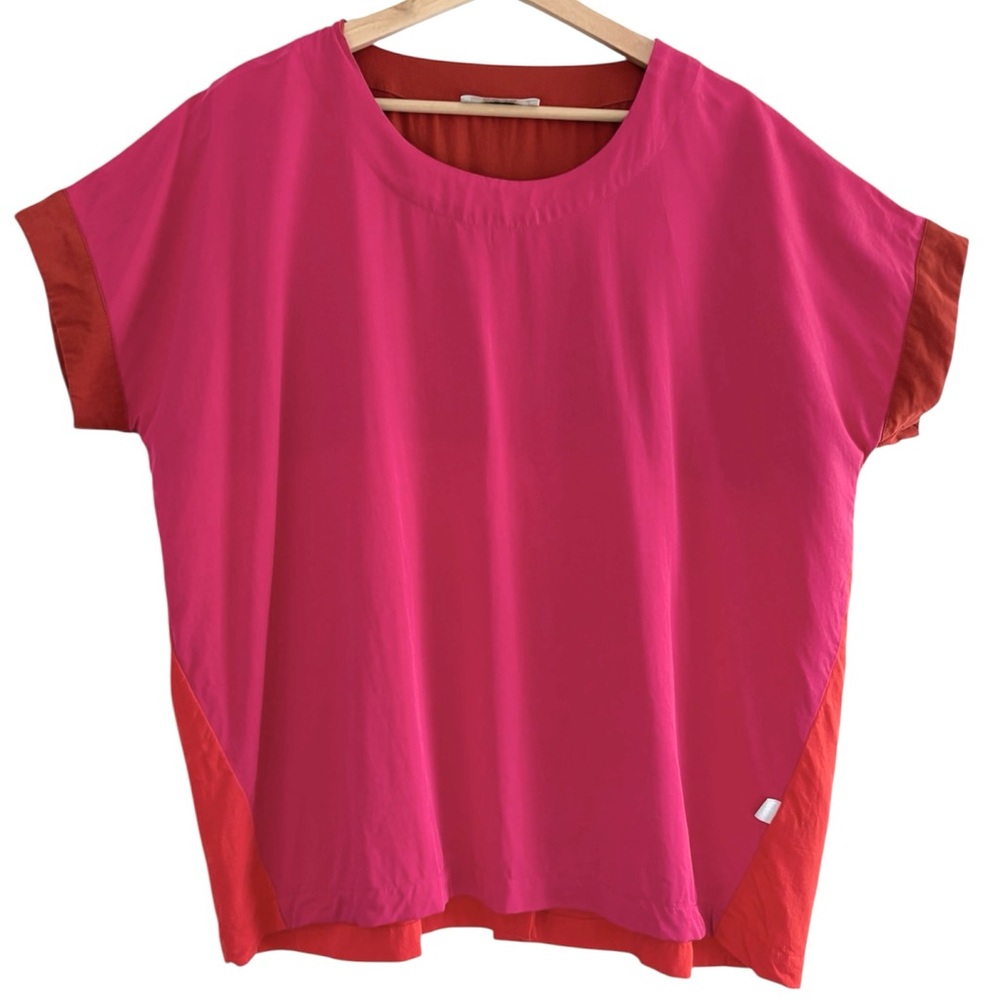 NOEN Nordic Lyocell Top Oversized Pink Orange Colorblock Artsy Lagenlook Size 8